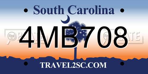 4MB708 South Carolina License Plate