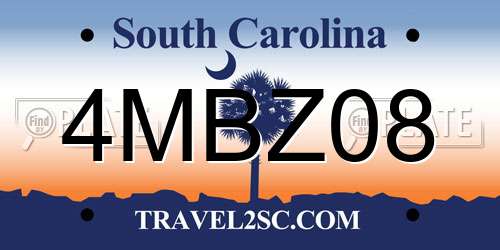 4MBZ08 South Carolina License Plate