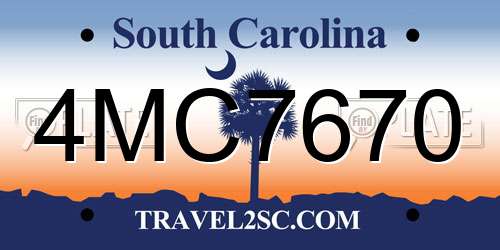 4MC7670 South Carolina License Plate