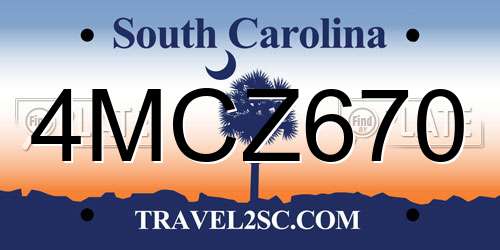 4MCZ670 South Carolina License Plate