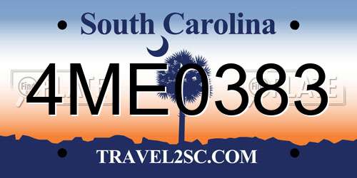 4ME0383 South Carolina License Plate