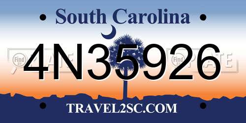 4N35926 South Carolina License Plate