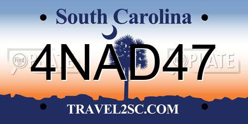 4NAD47 South Carolina License Plate