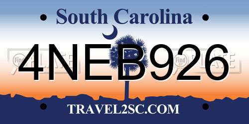 4NEB926 South Carolina License Plate