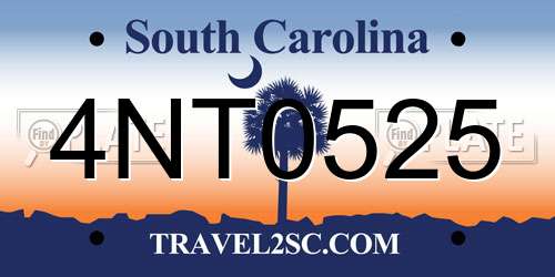 4NT0525 South Carolina License Plate