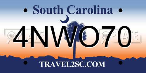 4NWO70 South Carolina License Plate