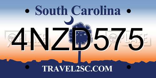 4NZD575 South Carolina License Plate