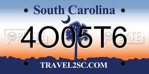 4O05T6 South Carolina License Plate