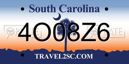 4O08Z6 South Carolina License Plate