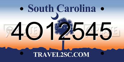 4O12545 South Carolina License Plate