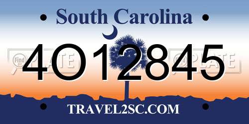 4O12845 South Carolina License Plate