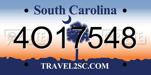 4O17548 South Carolina License Plate