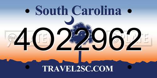 4O22962 South Carolina License Plate