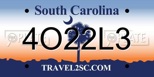 4O22L3 South Carolina License Plate
