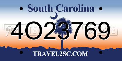 4O23769 South Carolina License Plate
