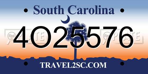 4O25576 South Carolina License Plate