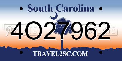 4O27962 South Carolina License Plate