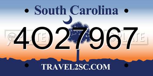 4O27967 South Carolina License Plate