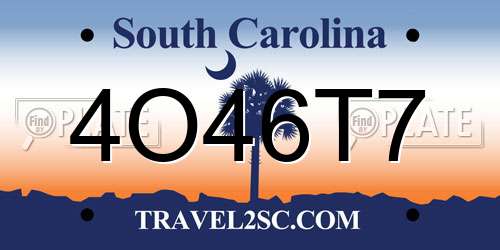 4O46T7 South Carolina License Plate
