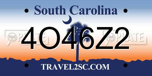 4O46Z2 South Carolina License Plate