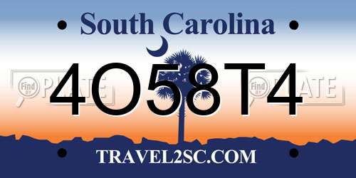 4O58T4 South Carolina License Plate
