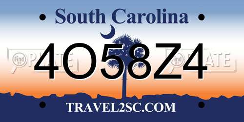 4O58Z4 South Carolina License Plate