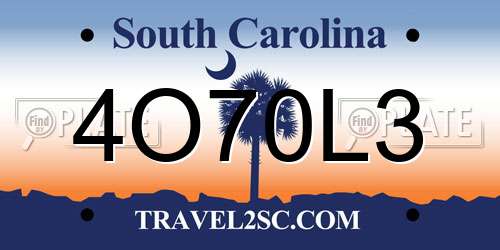 4O70L3 South Carolina License Plate