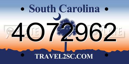 4O72962 South Carolina License Plate