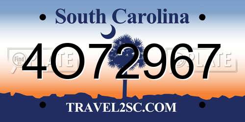 4O72967 South Carolina License Plate