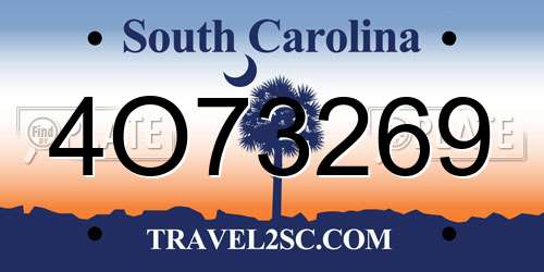 4O73269 South Carolina License Plate