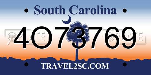 4O73769 South Carolina License Plate