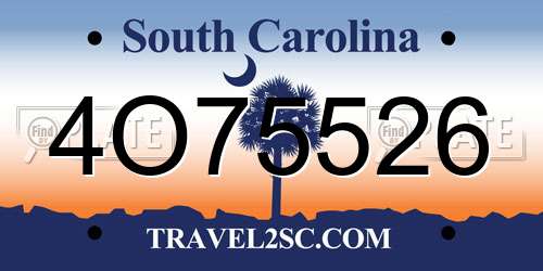 4O75526 South Carolina License Plate