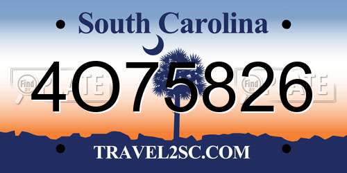 4O75826 South Carolina License Plate