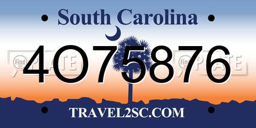 4O75876 South Carolina License Plate