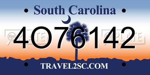 4O76142 South Carolina License Plate