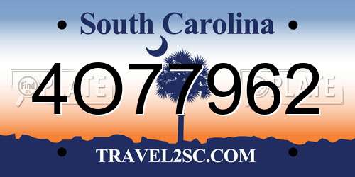 4O77962 South Carolina License Plate