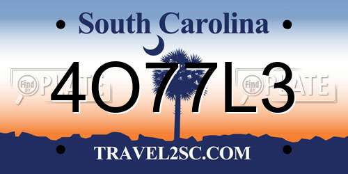4O77L3 South Carolina License Plate