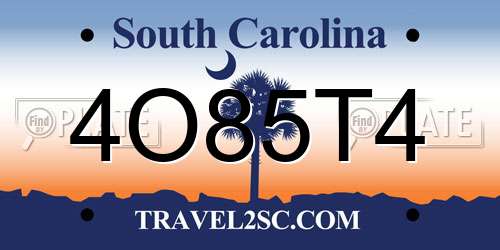 4O85T4 South Carolina License Plate