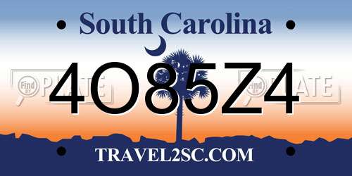 4O85Z4 South Carolina License Plate