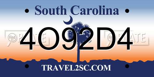 4O92D4 South Carolina License Plate