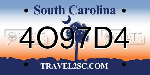 4O97D4 South Carolina License Plate