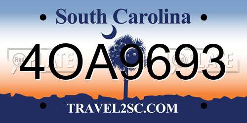 4OA9693 South Carolina License Plate