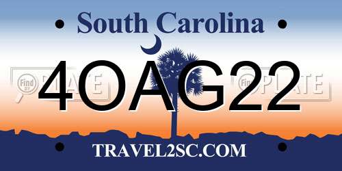4OAG22 South Carolina License Plate