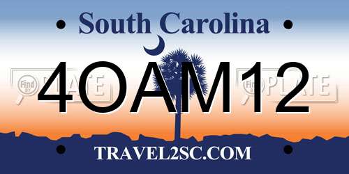 4OAM12 South Carolina License Plate