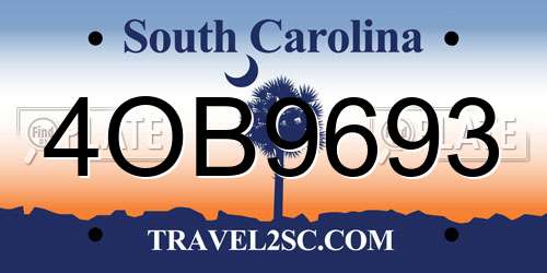 4OB9693 South Carolina License Plate