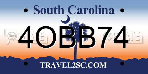 4OBB74 South Carolina License Plate