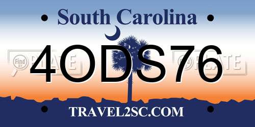 4ODS76 South Carolina License Plate