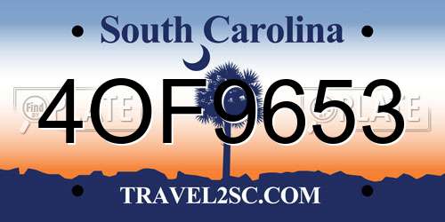 4OF9653 South Carolina License Plate