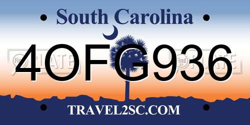 4OFG936 South Carolina License Plate