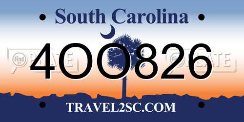 4OO826 South Carolina License Plate